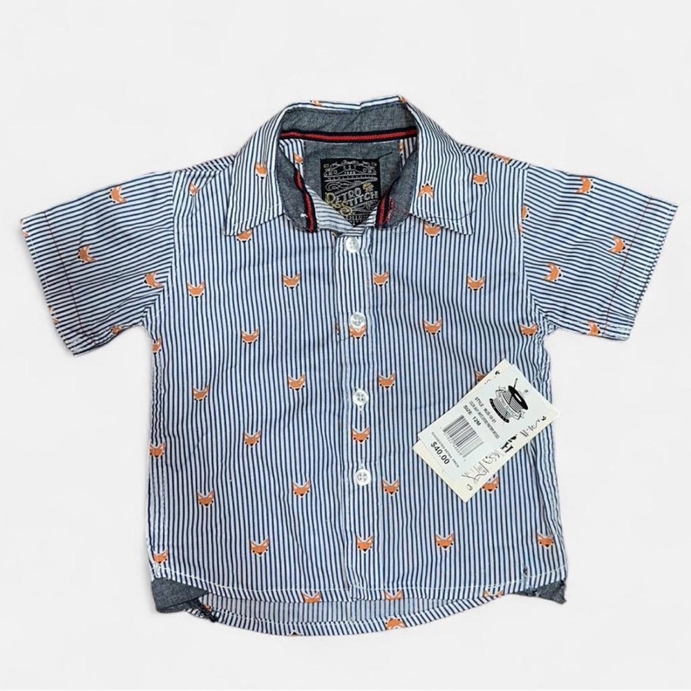 Retro Stitch Kids Blue Striped Shirt with Orange Details